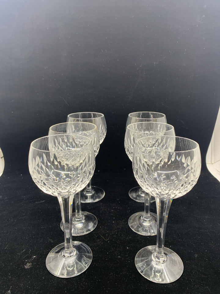 6 CUT GLASS BULB WINE GLASSES.