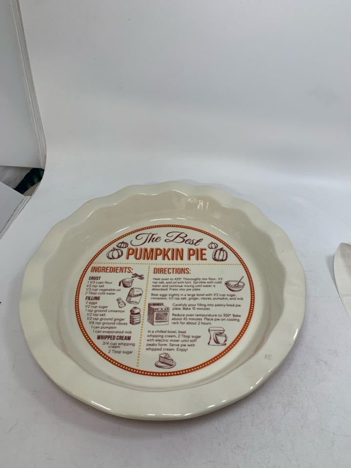 DEI " THE BEST PUMPKIN PIE" RECIPE FLUTED PIE PLATE HEAVY.