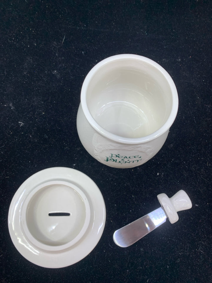 3PC PEACE PLENTY SMALL JAR W LID AND SPREADER.