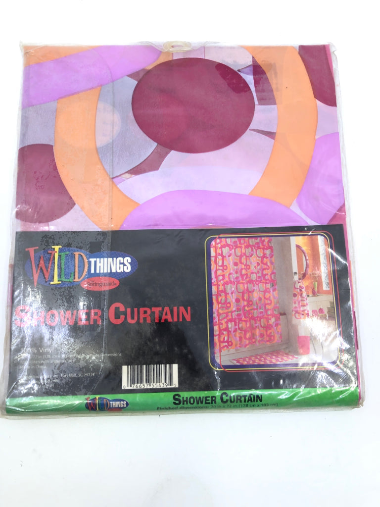 NIP WILD THINGS PINK AND ORANGE SHOWER CURTAIN.