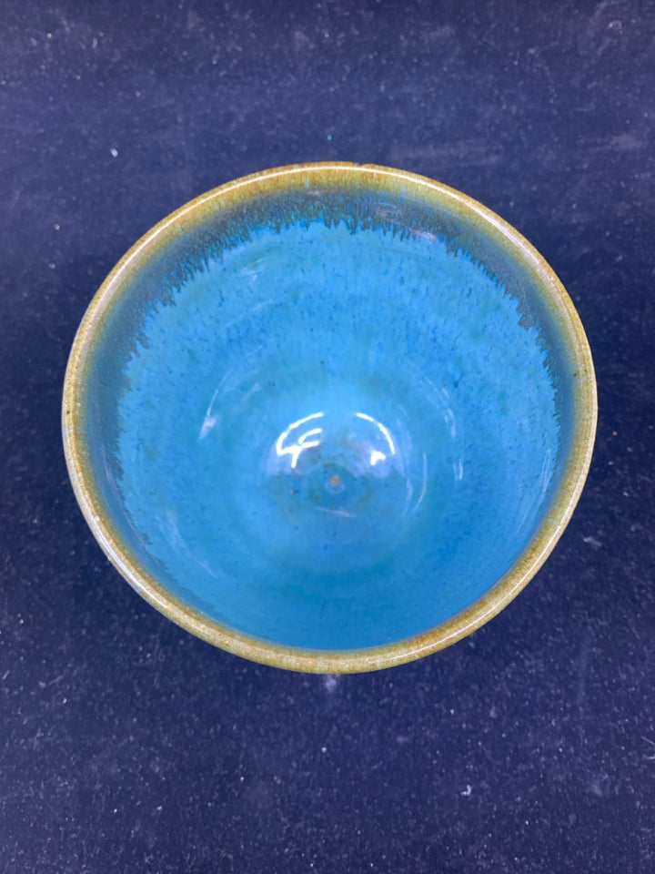 BLUE W GREEN POTTERY BOWL.