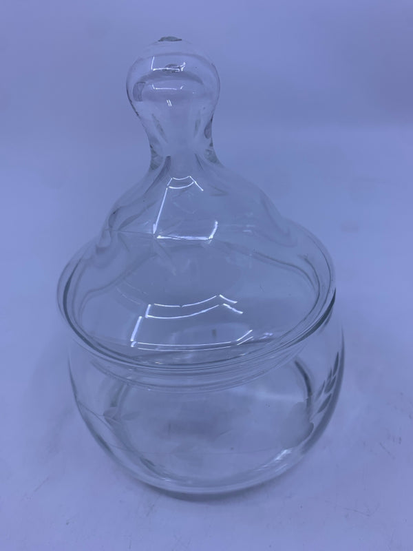 ETCHED FLOWER GLASS CANDY BOWL W/ LID.
