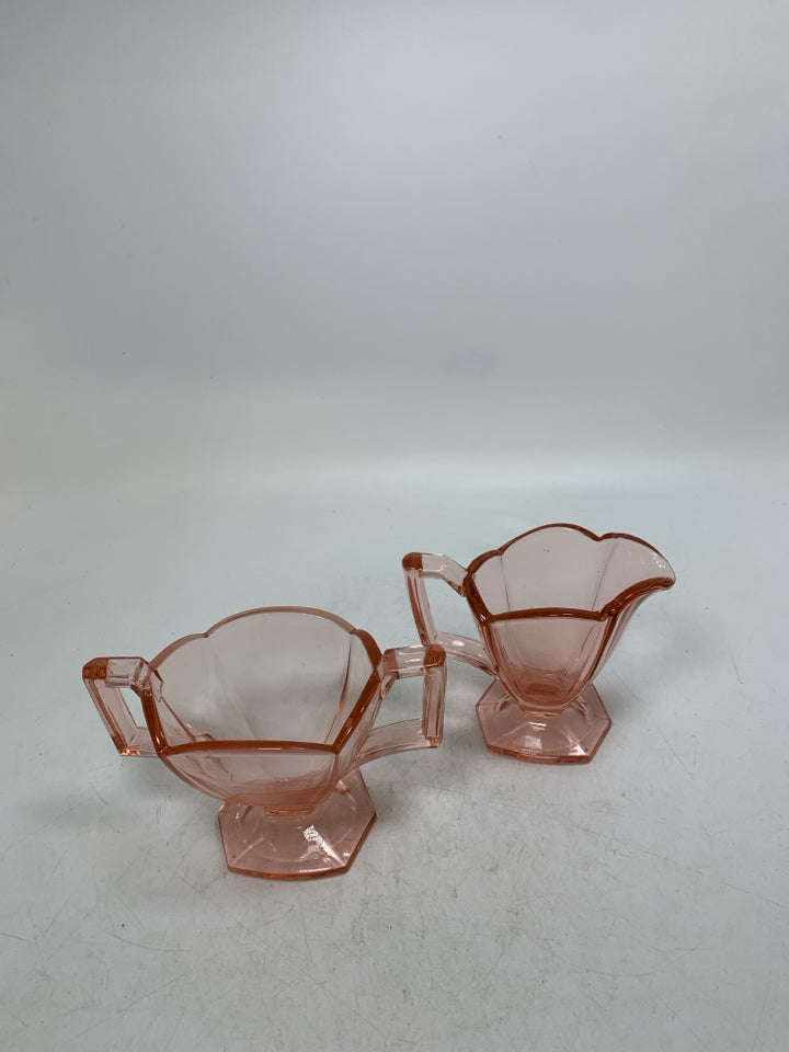 VTG 2 PC FLAMINGO PINK DEPRESSION CREAM/SUGAR SET.