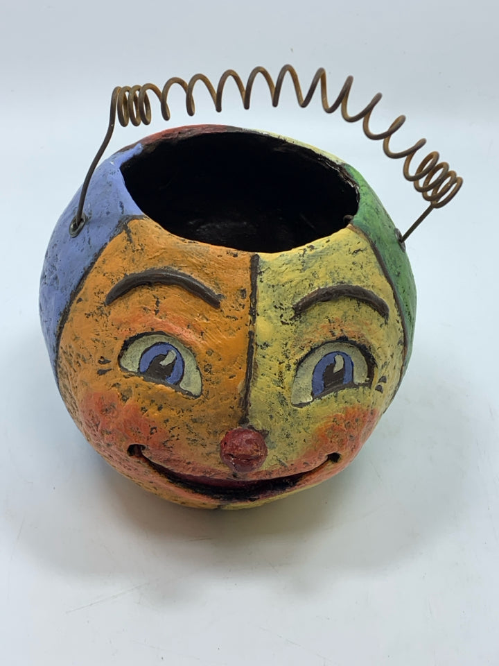 PAPER MACHE CLOWN TREAT BUCKET.