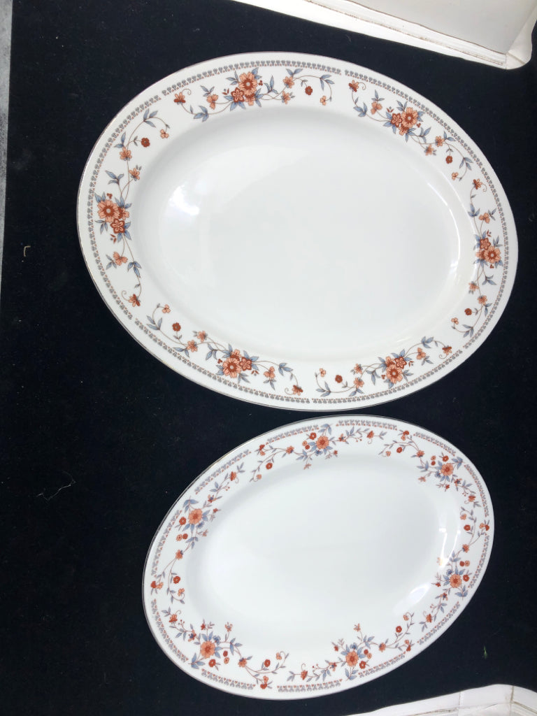 2 OVAL DYNASTY MAROON FLORAL SERVING PLATTERS.