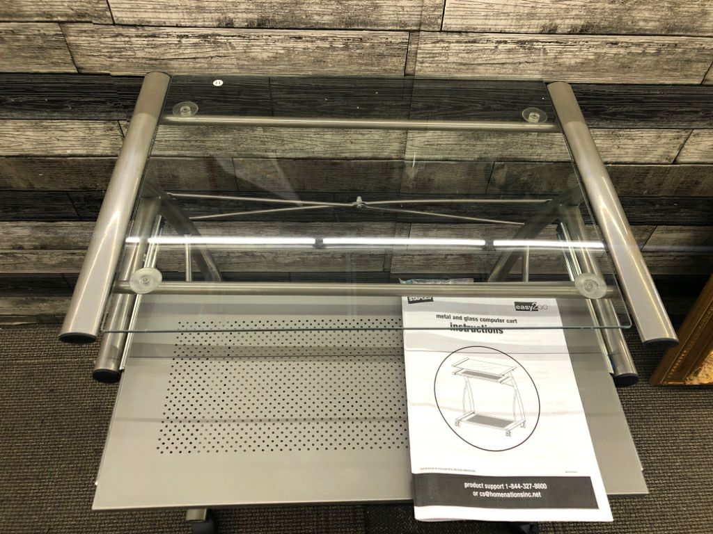 GLASS TOP ROLLING DESK.