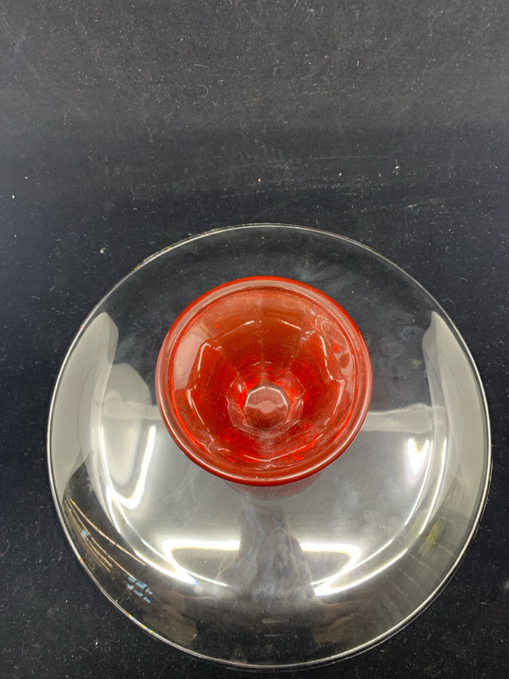 RED FOOTED GLASS CAKE STAND.