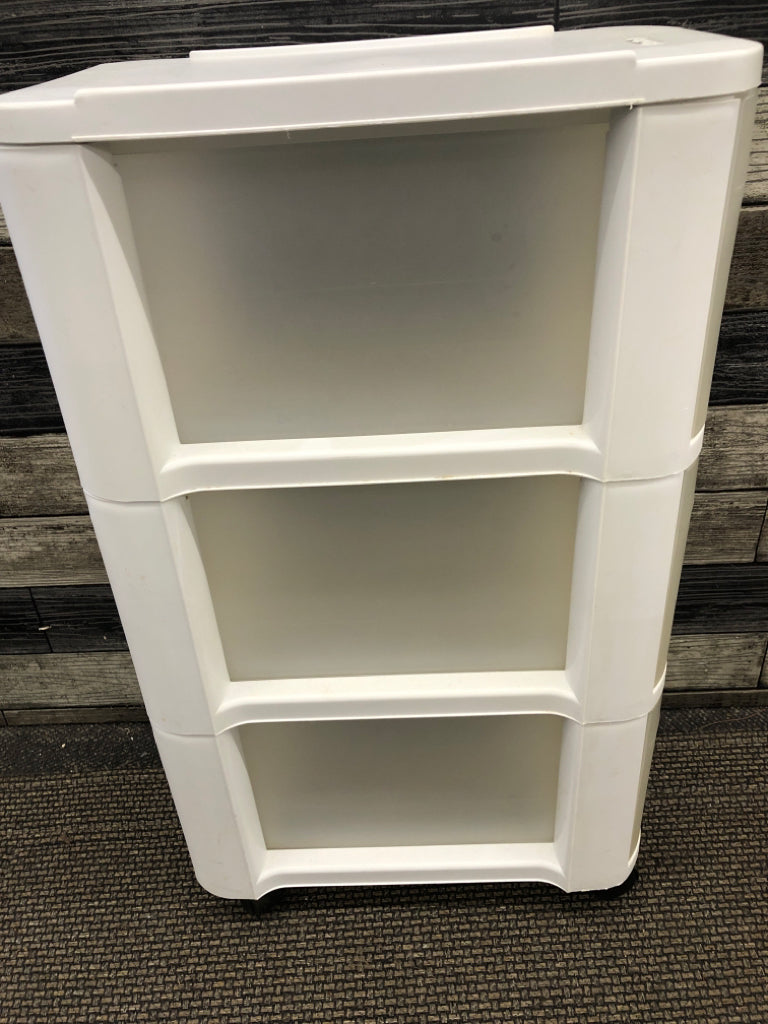 NARROW 3 DRAWER WHITE STORAGE CART.