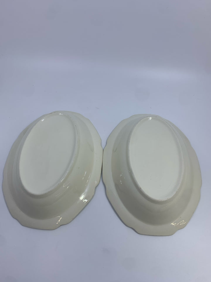 2 OVAL GOLD RIMMED SERVING BOWL W/FLORAL PATTERN.