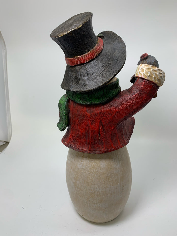 LARGE ACRYLIC SNOWMAN HOLDING BIRDHOUSE/CARDINAL.