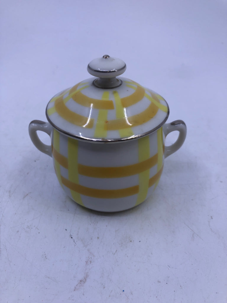 VTG ORANGE AND YELLOW SMALL SUGAR BOWL.
