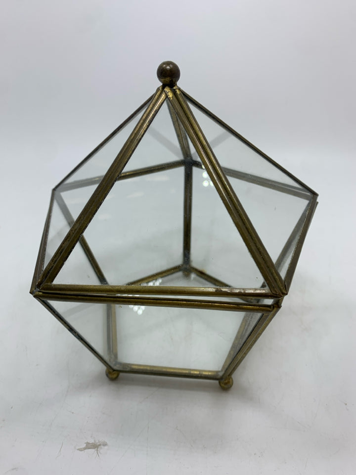 GEOMETRIC GLASS & BRASS TERRARIUM BOX.