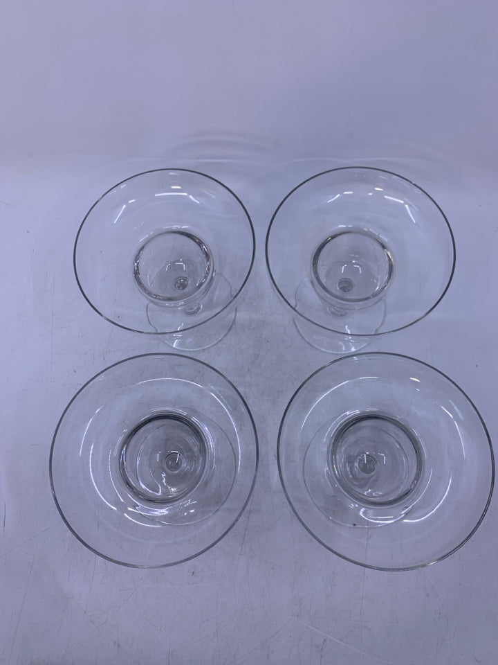 4 CLEAR GLASS SHORT MARGARITA GLASSES.