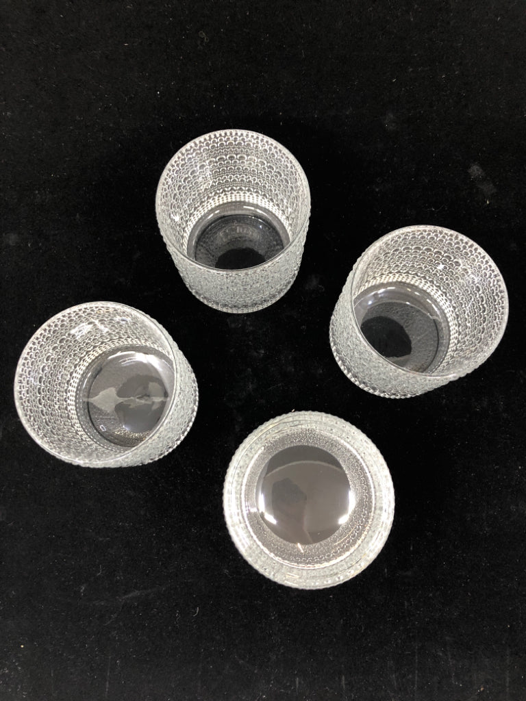 4 NIB HALO CRYSTAL ROCK GLASSES.