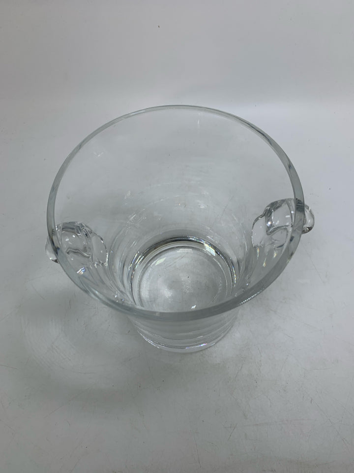 HEAVY CLEAR CRYSTAL THICK BOTTOM W/ DOUBLE HANDLES.