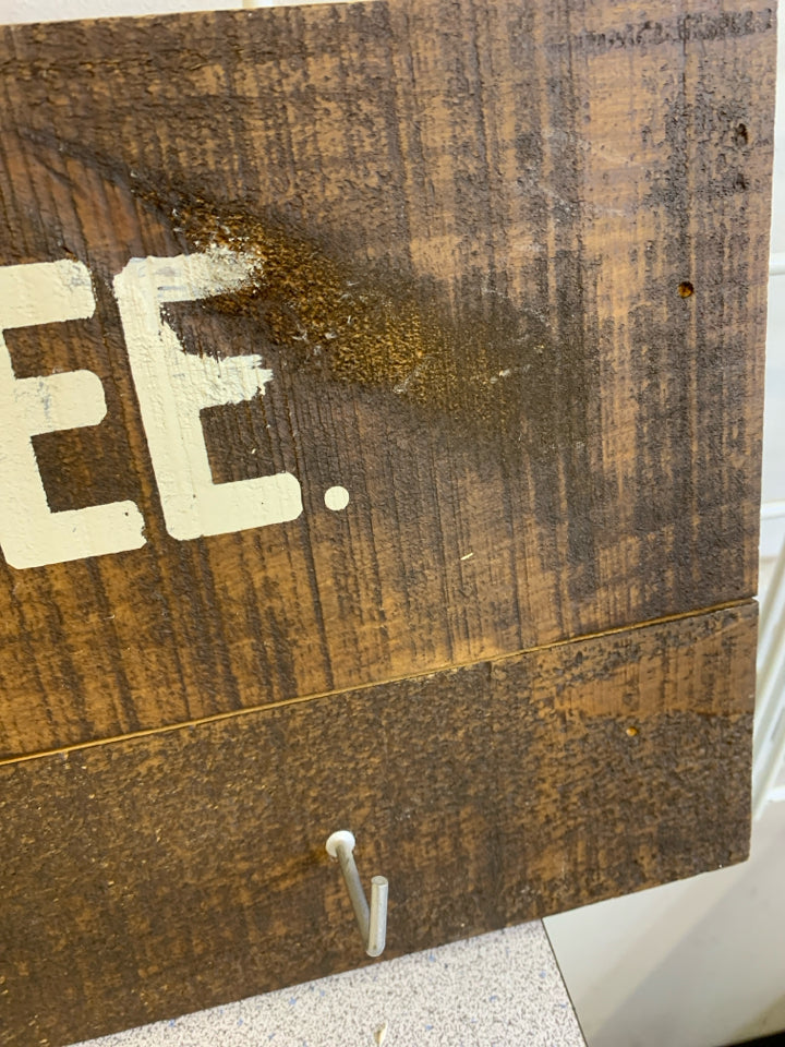 BUT FIRST COFFEE WOOD WALL HANGING W/HOOKS.