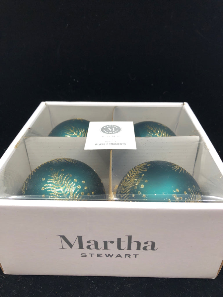 NIB MARTHA STEWART TEAL FEATHER ORNAMENTS.