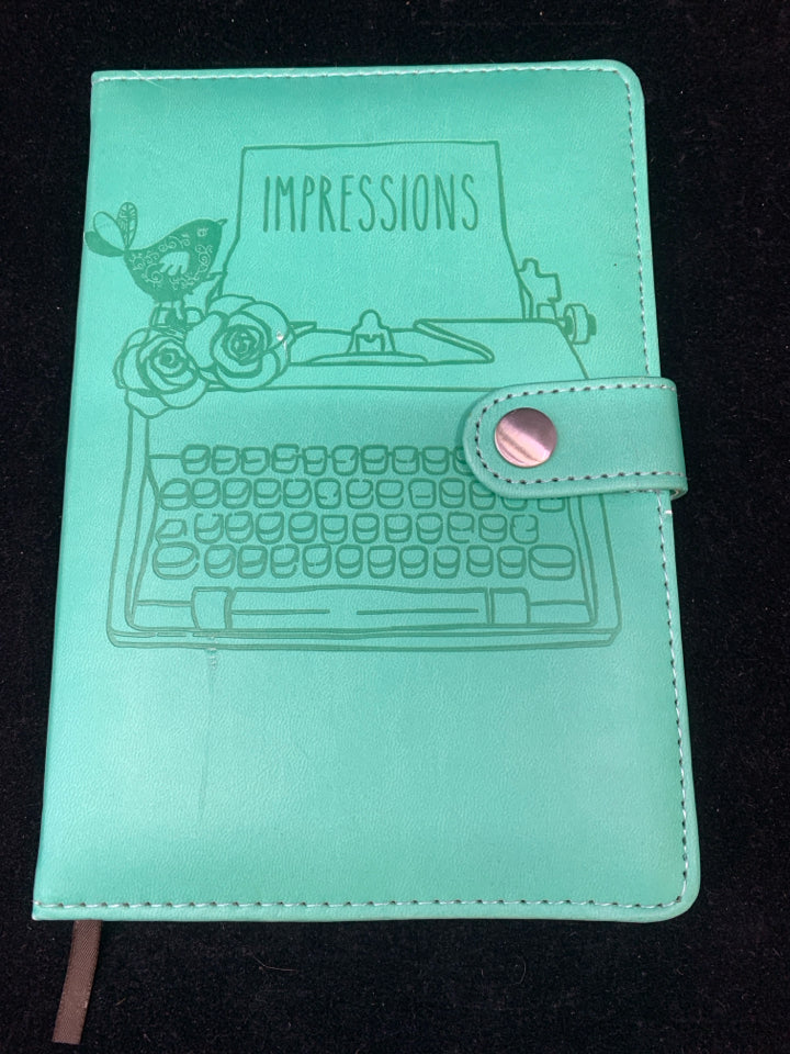 TEAL LEATHER NOTEBOOK IMPRESSIONS LINED W/MAGNET CLOSE.