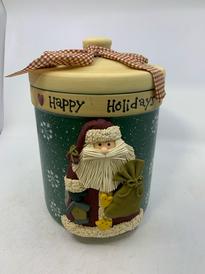 HAPPY HOLIDAYS SANTA COOKIE JAR.