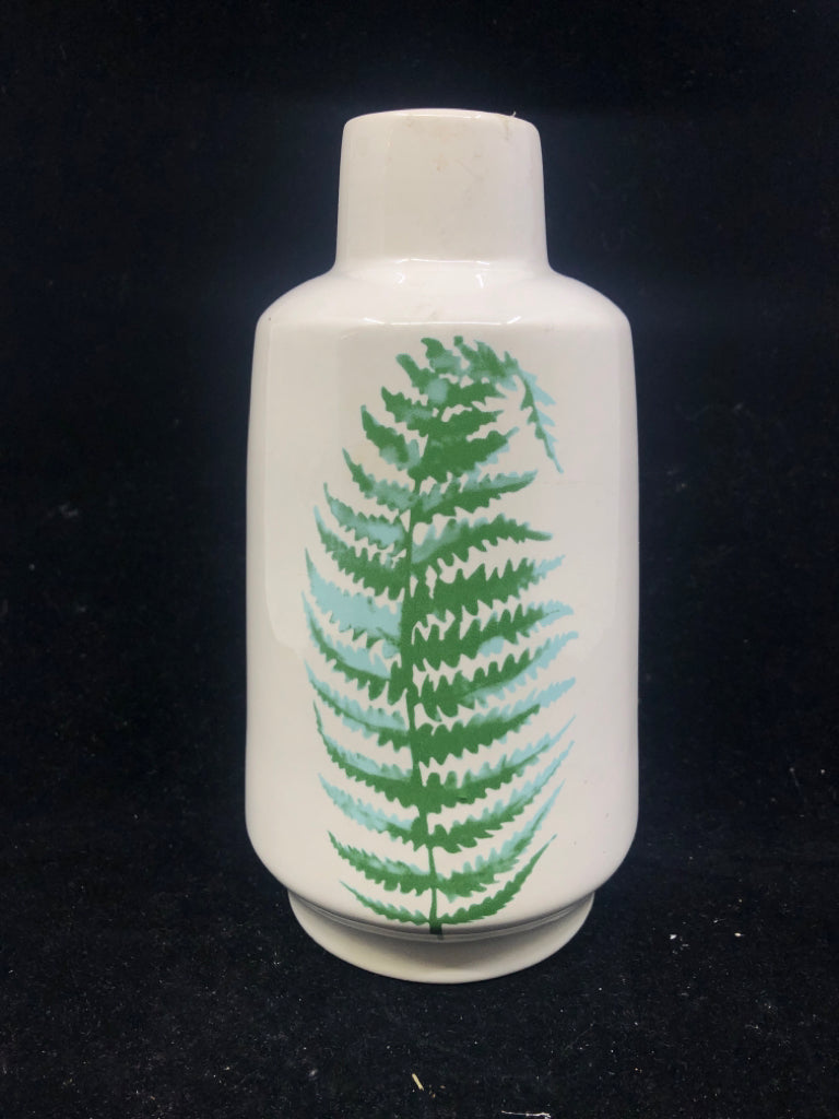 GREEN FERN ON CREAM BASE VASE.