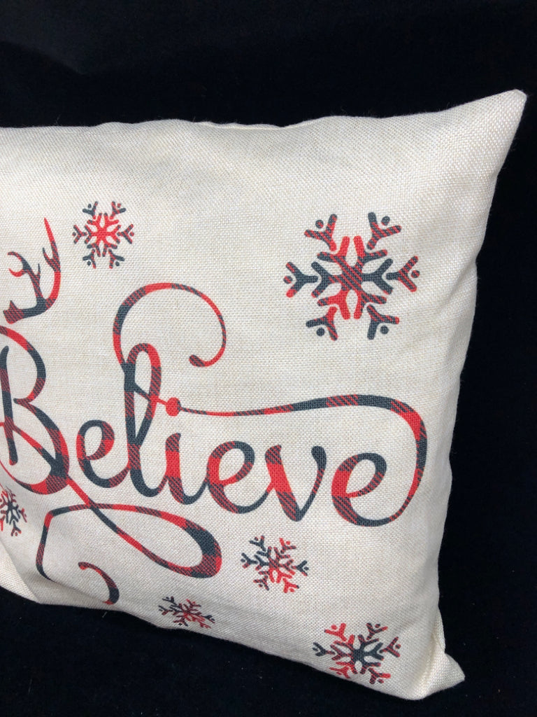 BUFFALO PLAID "BELIEVE" PILLOW.