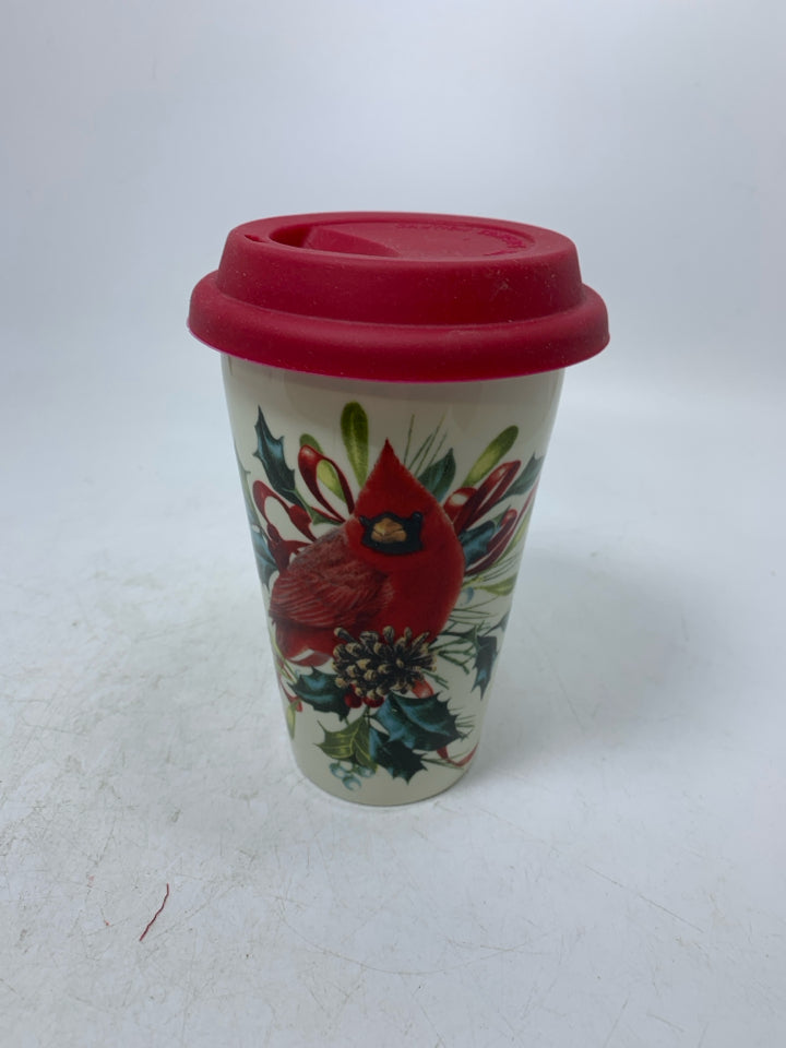 LENOX WINTER GREETINGS CARDINAL THERMAL TUMBLERS W/ SILICONE LID.