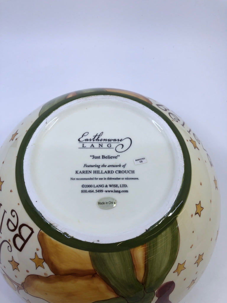 JUST BELIVE YELLOW/GREEN SNOWMAN SERVING BOWL.