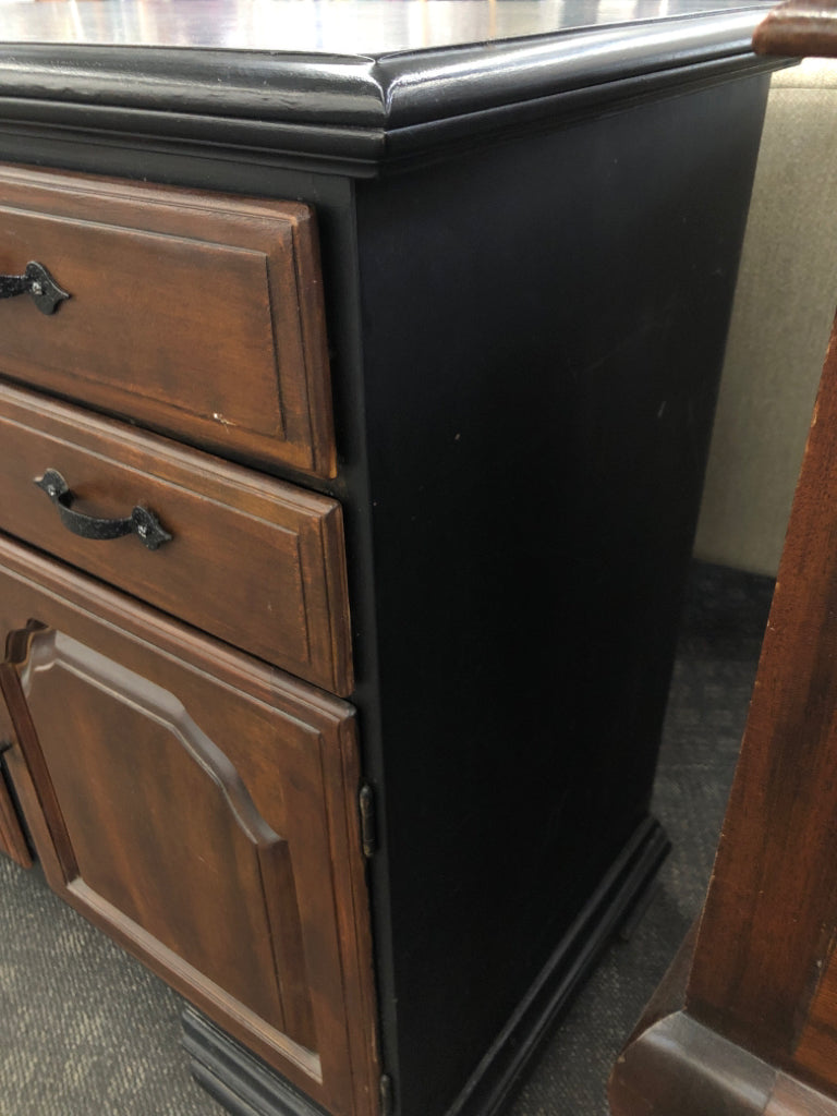 2-TONED BLACK & WOOD BUFFET SIDEBOARD.