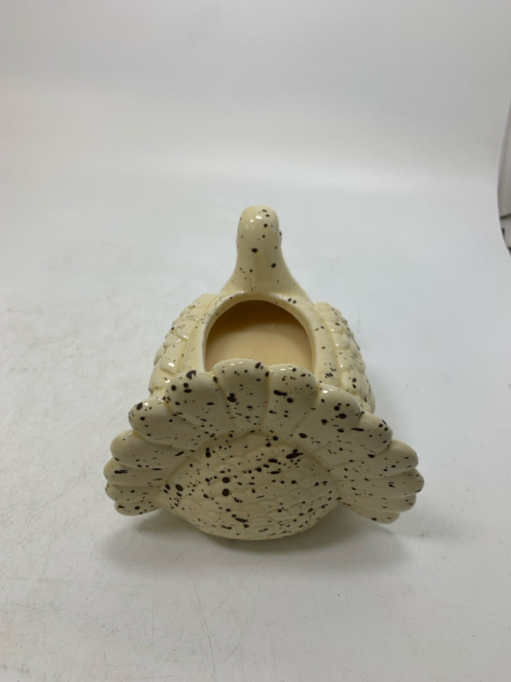 SPECKLED CERAMIC TURKEY CANDLE PUMPKIN PIE RED SHED.