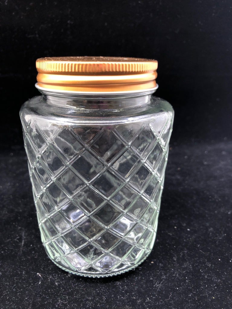 DIAMOND PATTERN CANISTER W COPPER LID.