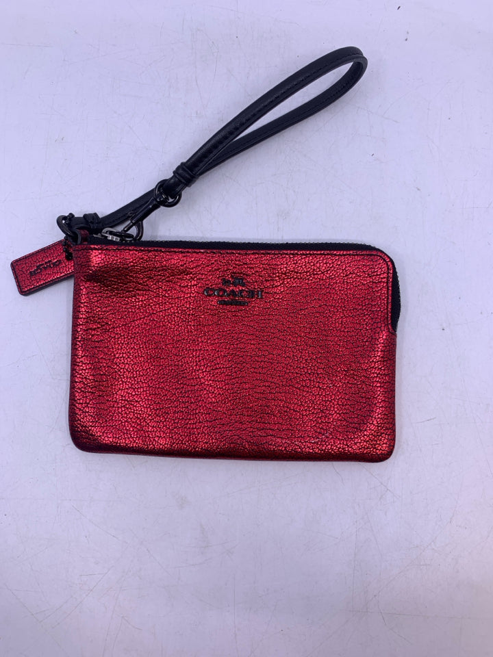 Coach Red/Black Crackle Metallic Wristlet