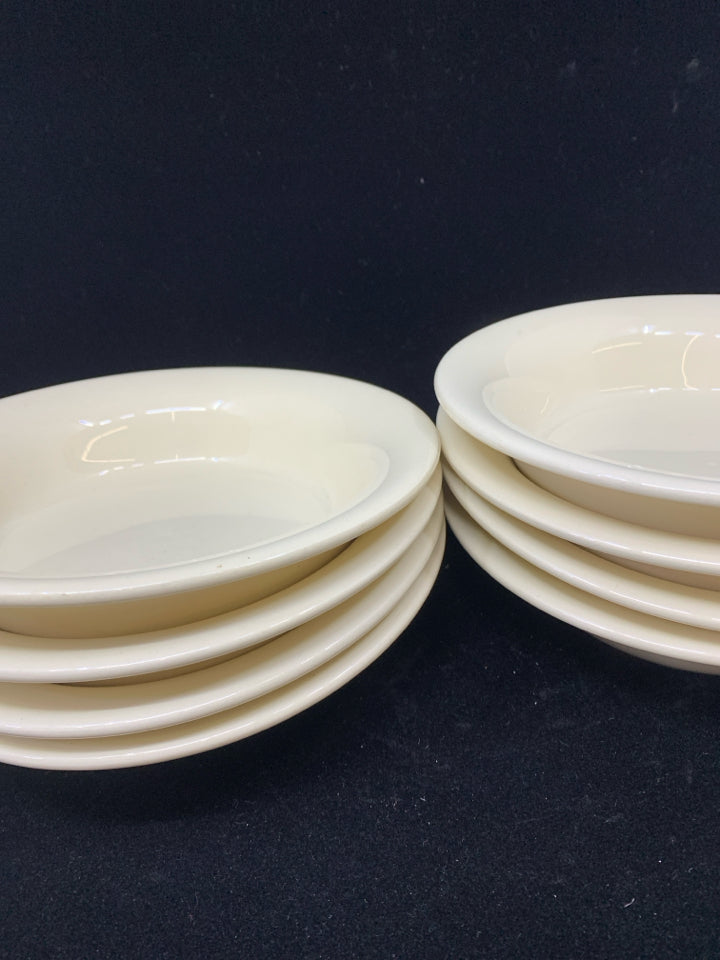 8 CREAM CERAMIC FLAT SOUP BOWLS.