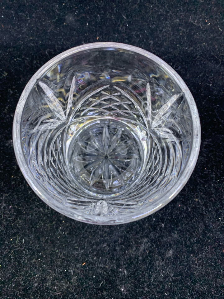 4 ETCHED GLASS CRYSTAL DOUBLE OLD FASHIONED GLASSES.