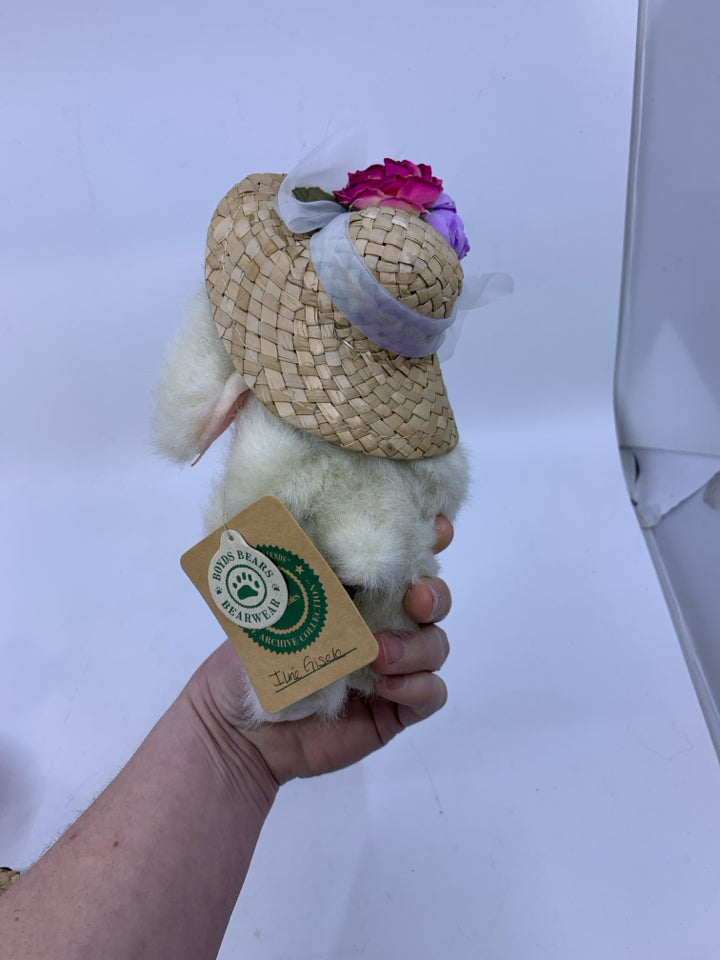 SMALL WHITE BUNNY W/ STRAW HAT BOYDS BEAR.