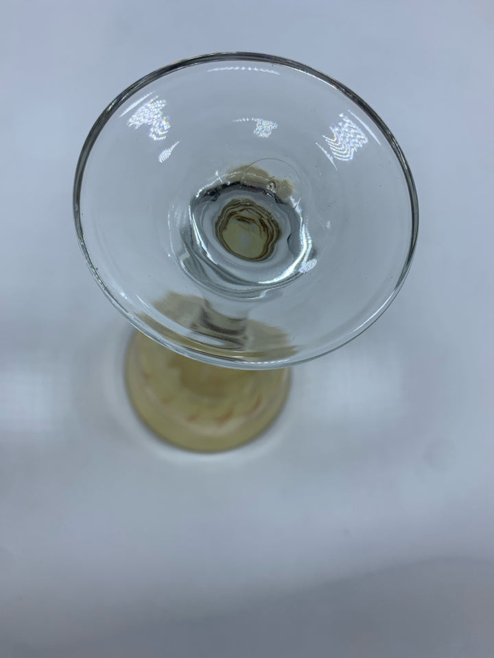 5 AMBER COLORED WINE GLASS CLEAR STEM.