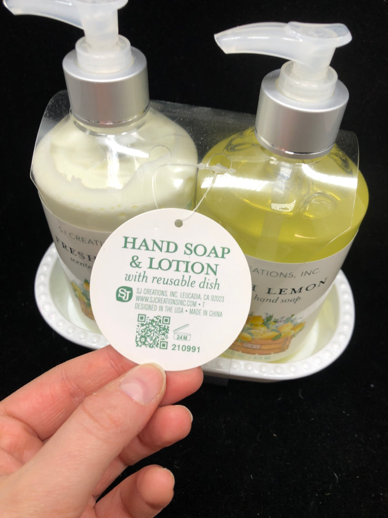 NIP 3PC LEMON SOAP LOTION W/ TRAY.