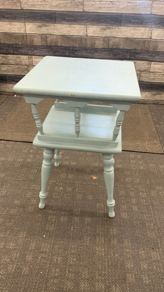 2-TIER LIGHT BLUE END TABLE.