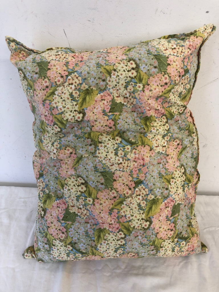 PINK AND BLUE FLORAL RECTANGLE PILLOW.