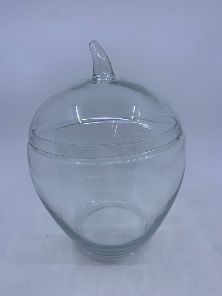 GLASS APPLE SHAPED CANISTER/ COOKIE JAR.
