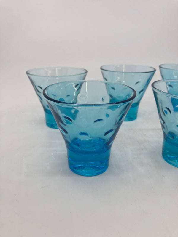 8 SHORT VTG BLUE GLASSES W/ EMBOSSED CIRCLE.