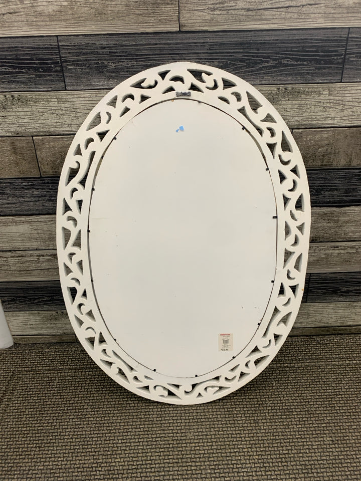 WHITE WOOD SCROLL MIRROR.