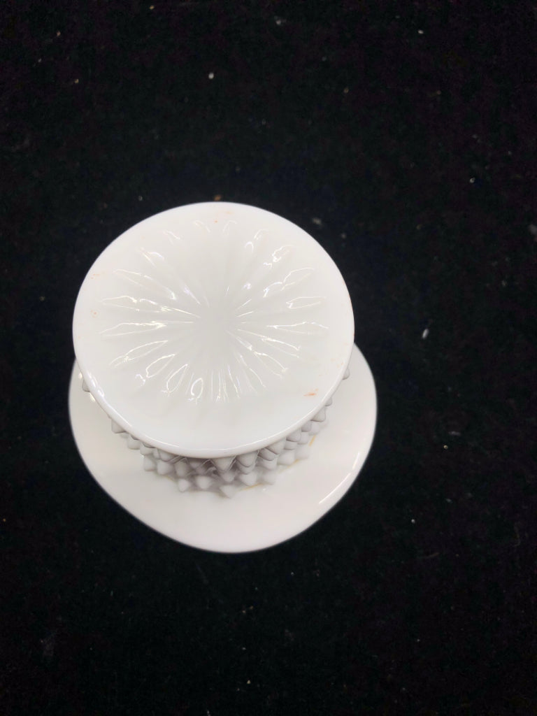 VTG MILK GLASS HOBNAIL HAT TOOTHPICK HOLDER.