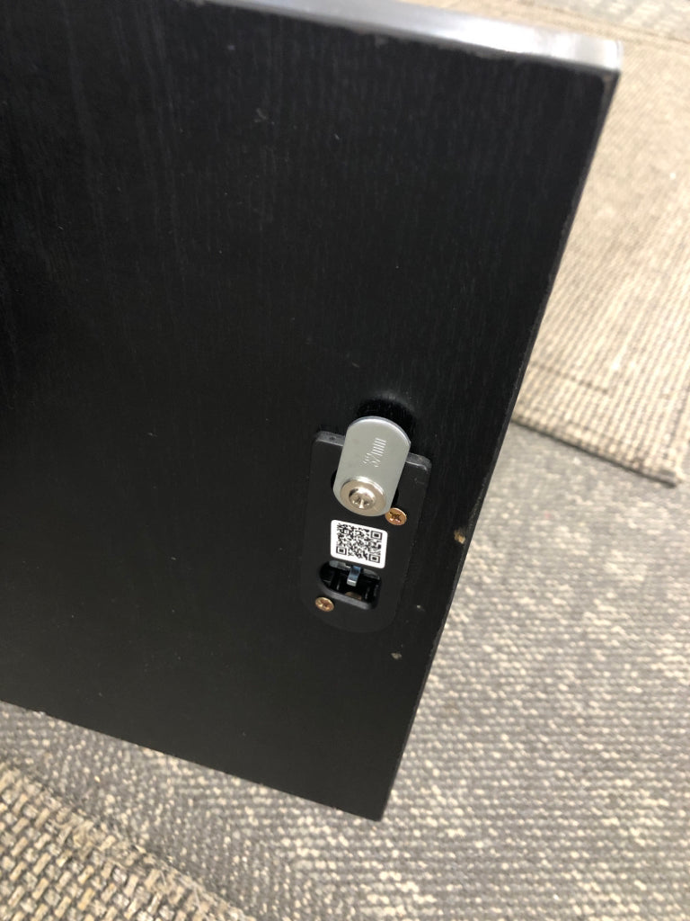 BLACK SIDE TABLE CABINET W/OUTLET USB PORTS.