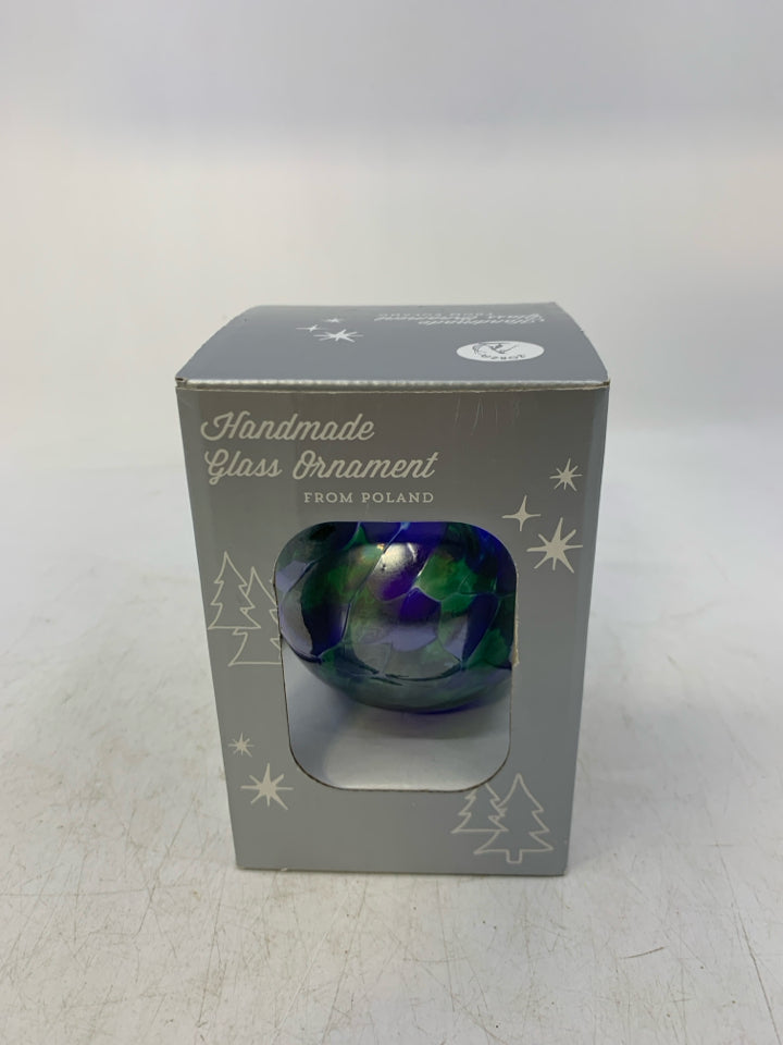 NIB GREEN/BLUE GLASS SPHERE MADE IN POLAND.