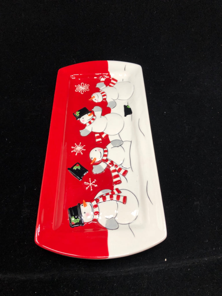 RED AND WHITE SNOWMAN TRAY.