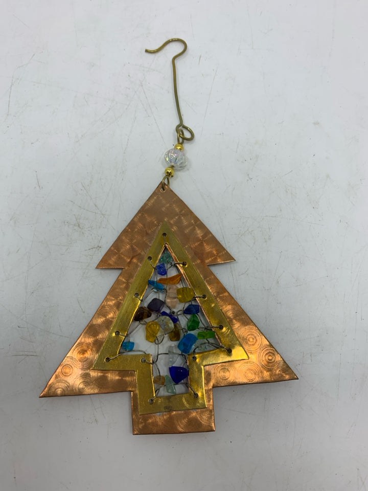 BEADED METAL TREE ORNAMENT.