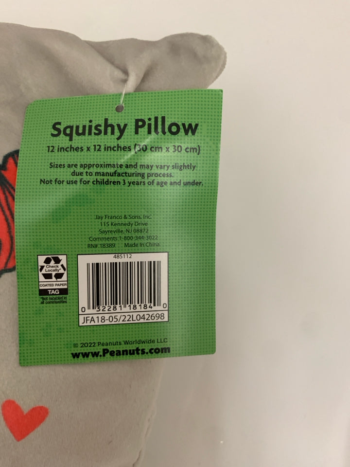 NEW GREY HAPPY HOLIDAYS SNOOPY PILLOW.