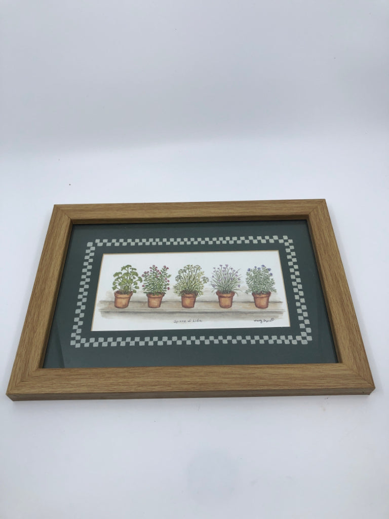 SPICES OF LIFE GREEN BORDER WOOD FRAME WALL ART.