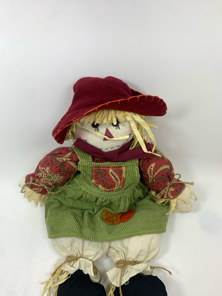 SCARECROW GIRL GREEN DRESS SHELF DECOR.