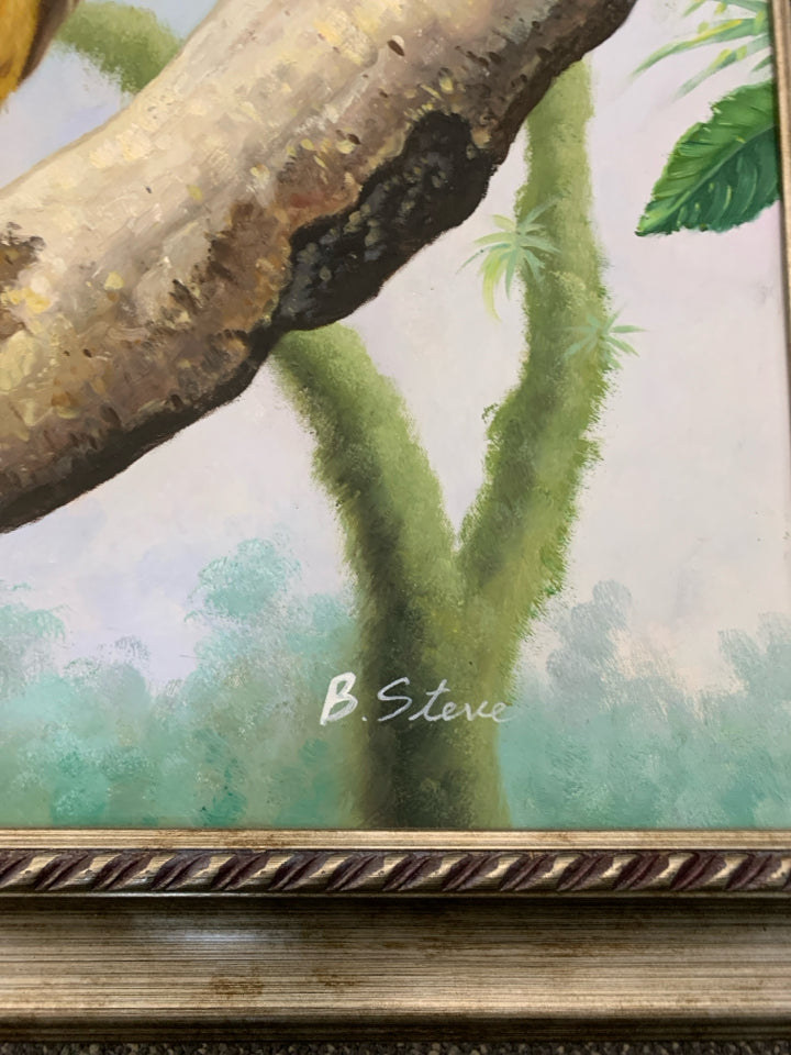 FALCONS ON BRANCH FRAMED PAINTING.